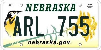NE license plate ARL755