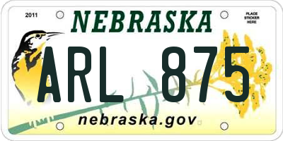 NE license plate ARL875