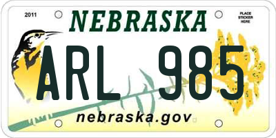 NE license plate ARL985