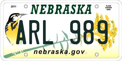 NE license plate ARL989