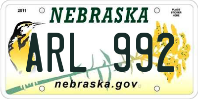 NE license plate ARL992