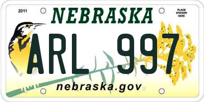 NE license plate ARL997