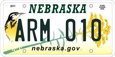 NE license plate ARM010