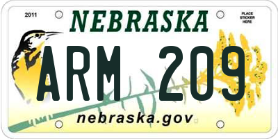 NE license plate ARM209