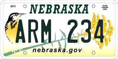 NE license plate ARM234
