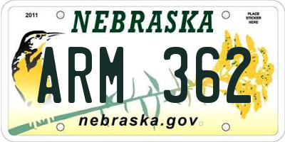 NE license plate ARM362