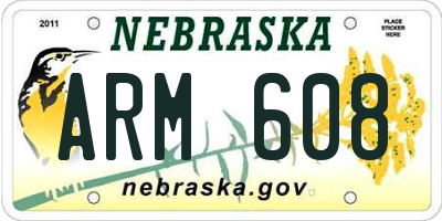 NE license plate ARM608
