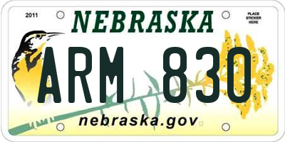 NE license plate ARM830