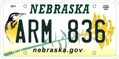 NE license plate ARM836