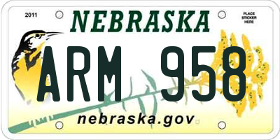 NE license plate ARM958
