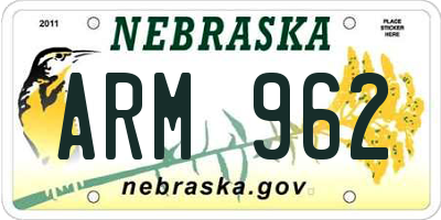 NE license plate ARM962