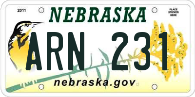 NE license plate ARN231