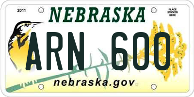 NE license plate ARN600