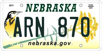 NE license plate ARN870