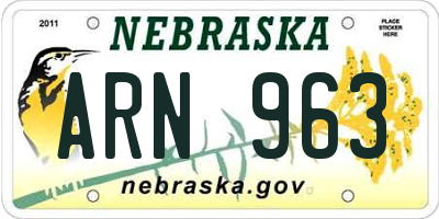 NE license plate ARN963