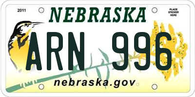 NE license plate ARN996