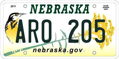 NE license plate ARO205