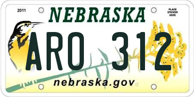 NE license plate ARO312