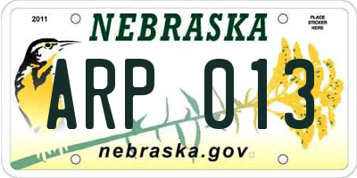 NE license plate ARP013