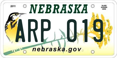 NE license plate ARP019