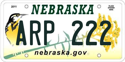 NE license plate ARP222