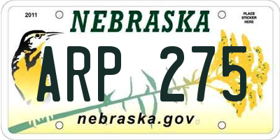 NE license plate ARP275