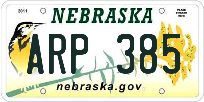 NE license plate ARP385