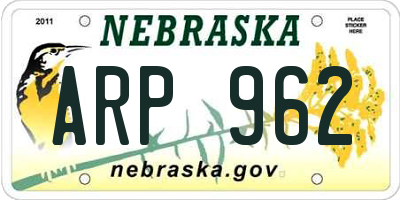 NE license plate ARP962