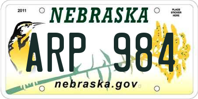 NE license plate ARP984