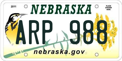 NE license plate ARP988