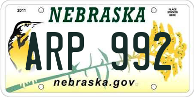 NE license plate ARP992