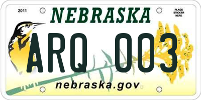 NE license plate ARQ003