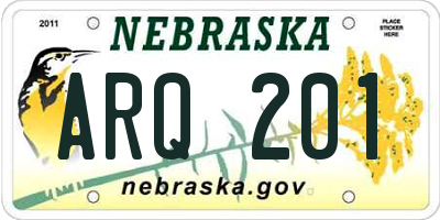 NE license plate ARQ201