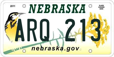 NE license plate ARQ213