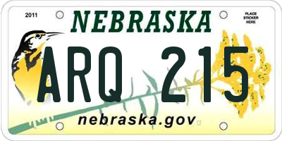 NE license plate ARQ215