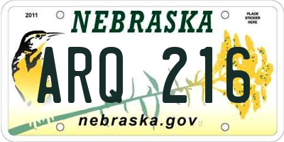 NE license plate ARQ216