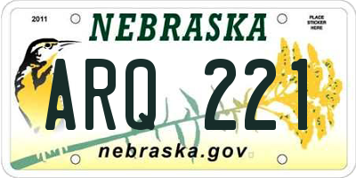 NE license plate ARQ221