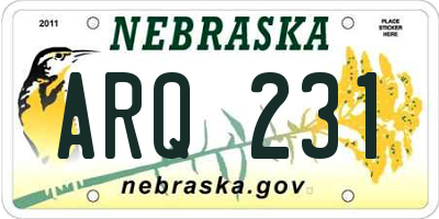 NE license plate ARQ231
