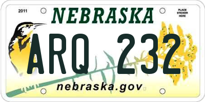 NE license plate ARQ232