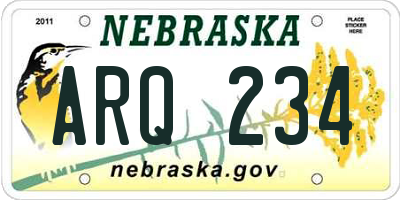 NE license plate ARQ234