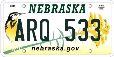 NE license plate ARQ533