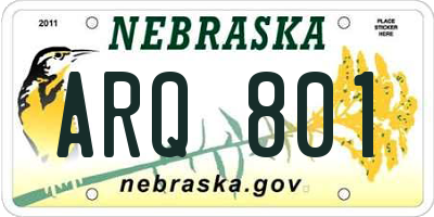 NE license plate ARQ801