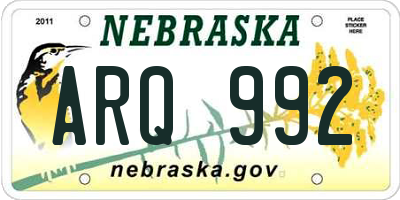 NE license plate ARQ992