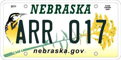 NE license plate ARR017