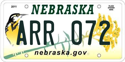 NE license plate ARR072