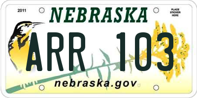 NE license plate ARR103