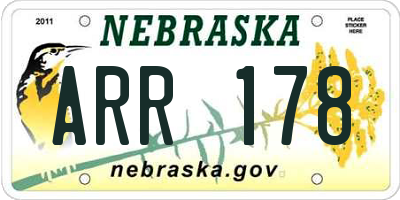 NE license plate ARR178