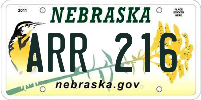 NE license plate ARR216