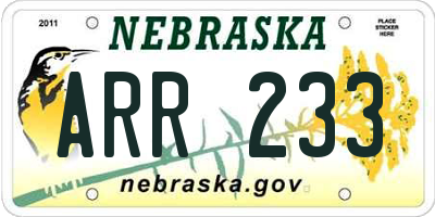 NE license plate ARR233