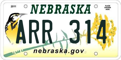 NE license plate ARR314